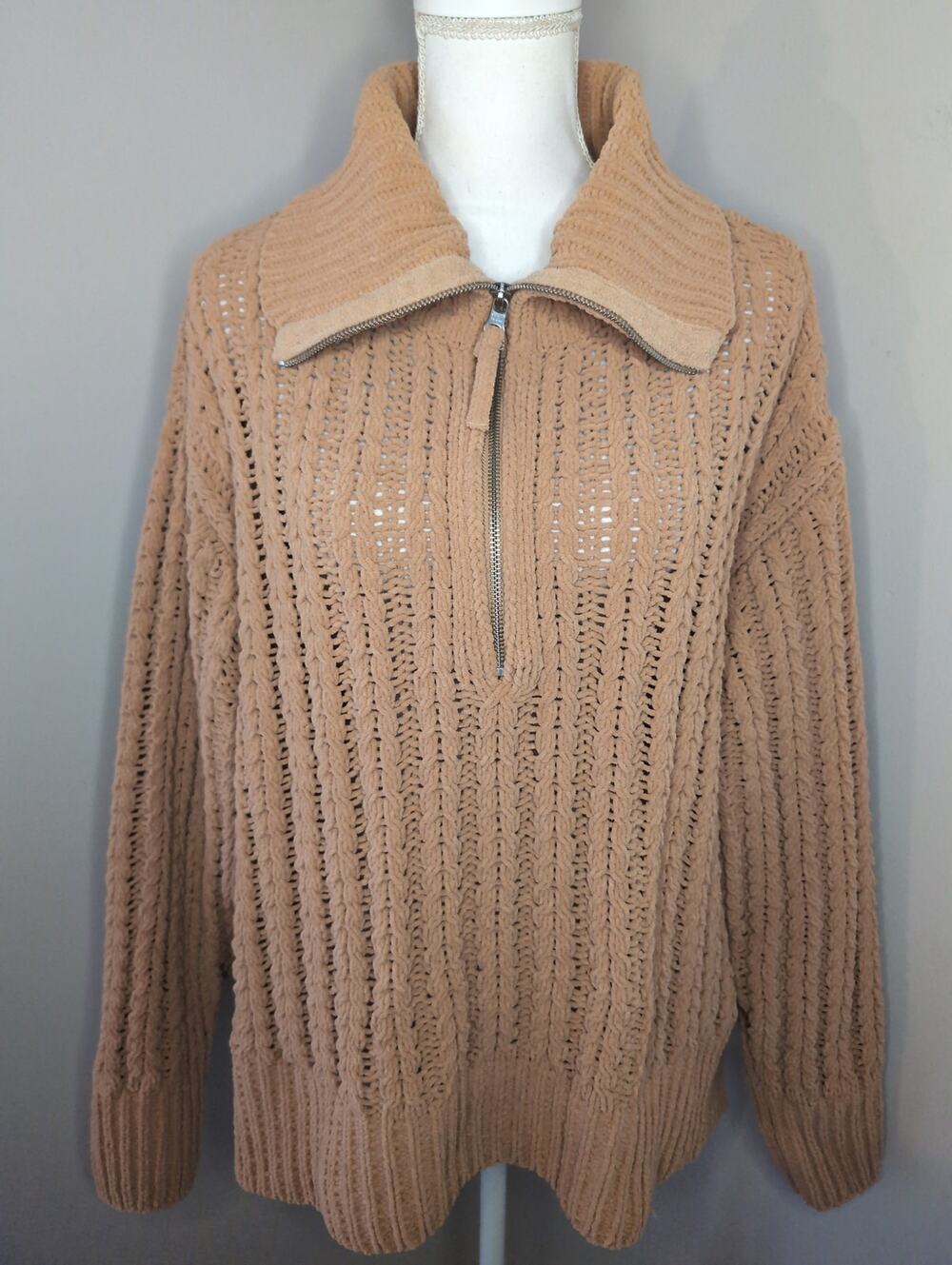 Aerie Quarter Zip Sweater Large Chunky Knit Cozy Oversized